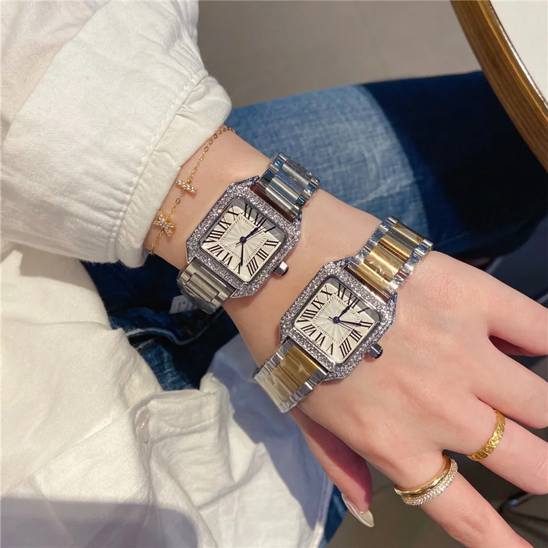 

Luxury Brand C Woman Quartz Watches Luxury Diamond Square Alloy Quartz Watches Luxury Gift Wrist Clock 27mm Small Size
