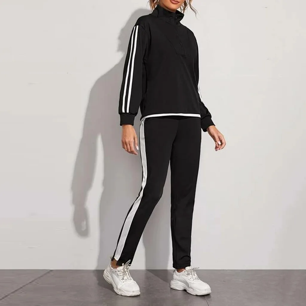 Весенняя женская спортивная одежда из двух предметов на молнии с длинным рукавом