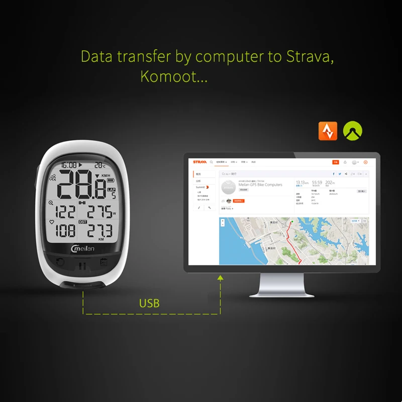 Meilan M2 велосипедный беспроводной секундомер GPS компьютер Bluetooth ANT + Спидометр MTB