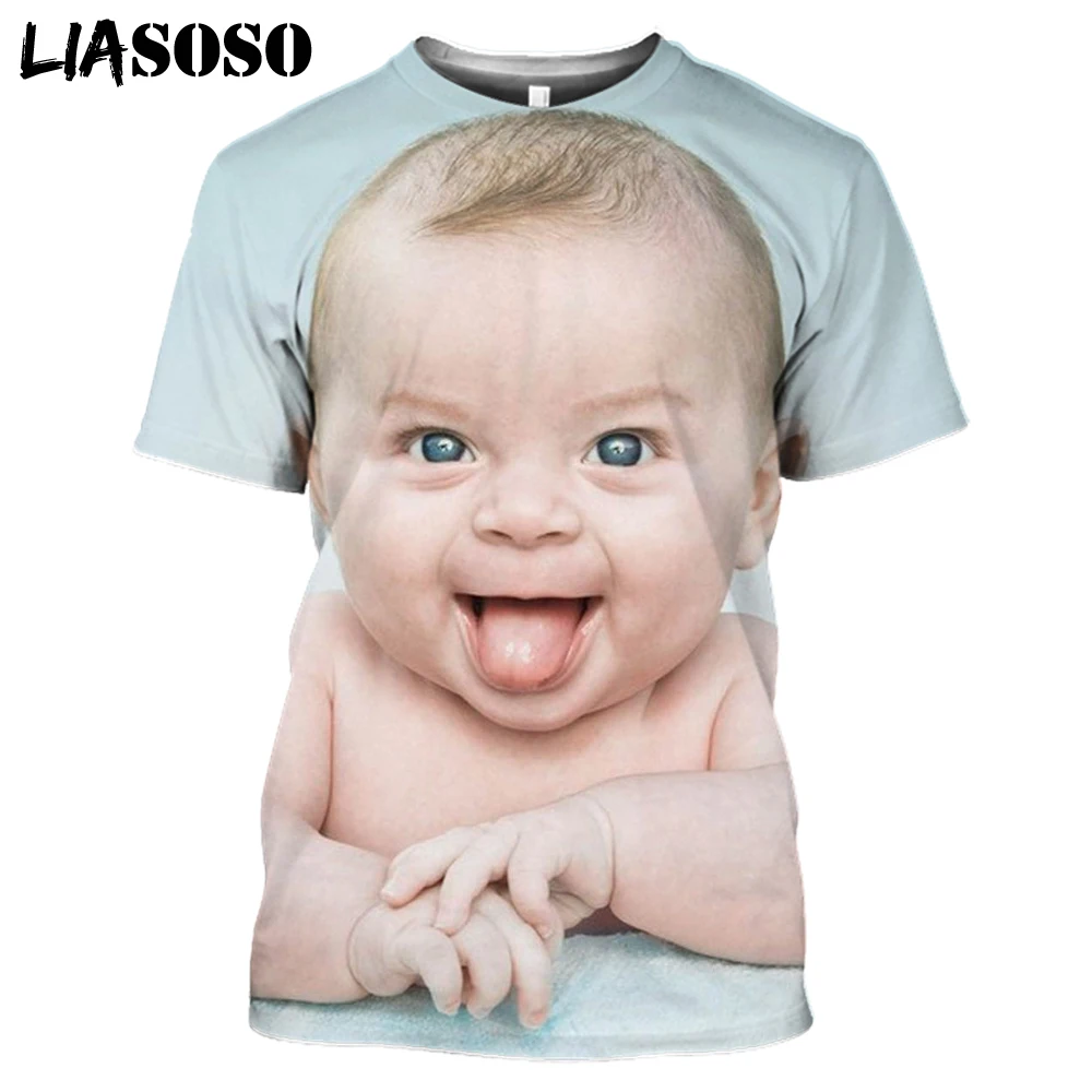 

LIASOSO 3D Print T Shirts Kids Face Funny T-Shirt Men Women Clothes Short Sleeve Hip Hop Streetwear Top O Neck Pullover Oversize