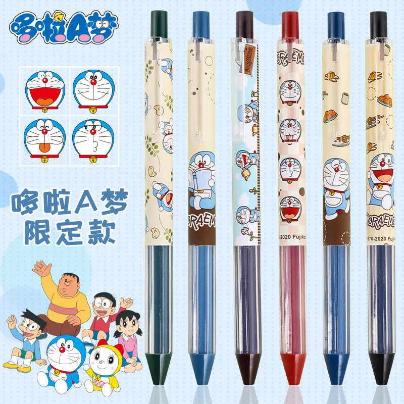 

6PCS Doraemon Press Pen Stationery for School Supplies Kawaii Black Press Pen 0.5 Large Capacity Quick Dry