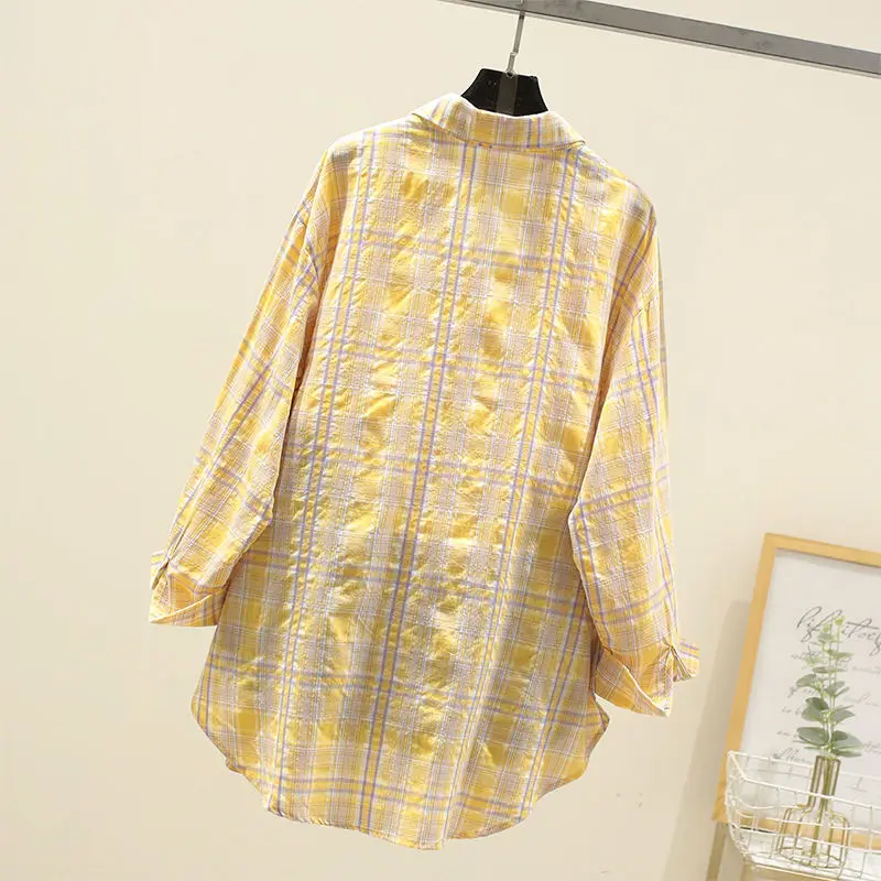 

Women Shirts Blouses Casual Buttoned Shirt Women Mid Length Plaid Shirt Loose Womans Tops Oversized Blusas Mujer De Moda Verano