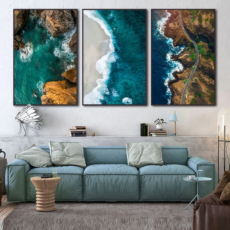 

Seascape Canvas Painting Seaside Beach Reef Waves Hanging Wall Art Print Picture Home Decor Poster for Living Room Bedroom