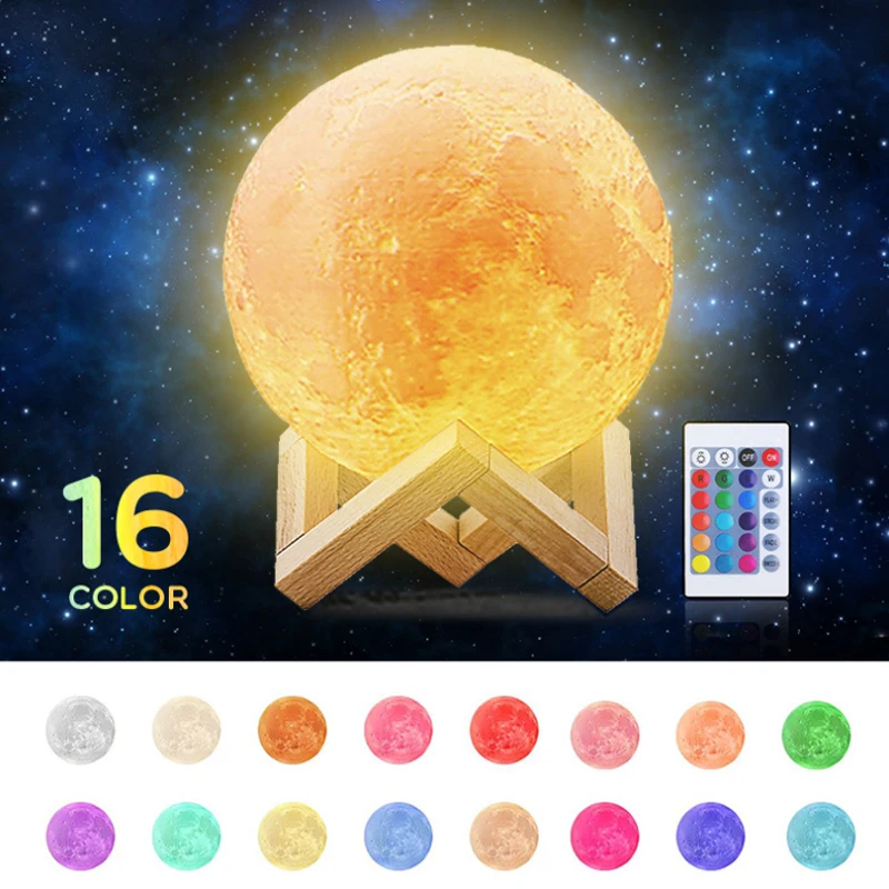 

3D color LED 16 moon moonlight night light rechargeable lamp light color lights touch moonlight night light lamp children home
