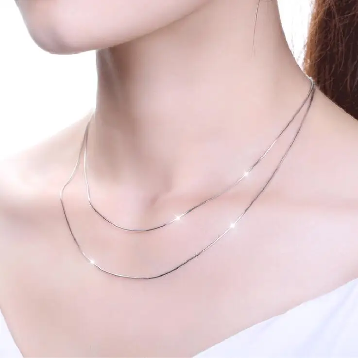 

With Certificate Thin Real 925 Sterling Silver Chain Necklace Women Girls Kids Children Fine Jewelry (No Fade Allergy Free )