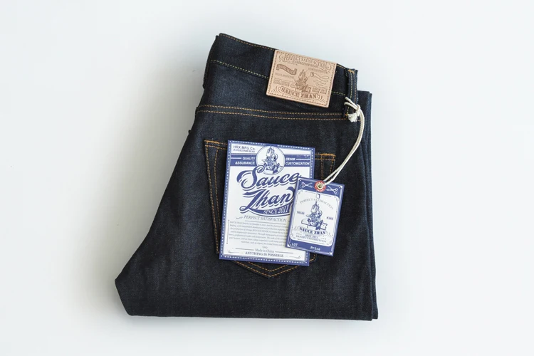 Navy blue SauceZhan 316XX повседневные джинсы с каймой сырые джинсовые джинсы немытые прямые джинсы из денима Индиго мужские джинсы - Цвет: Navy blue
