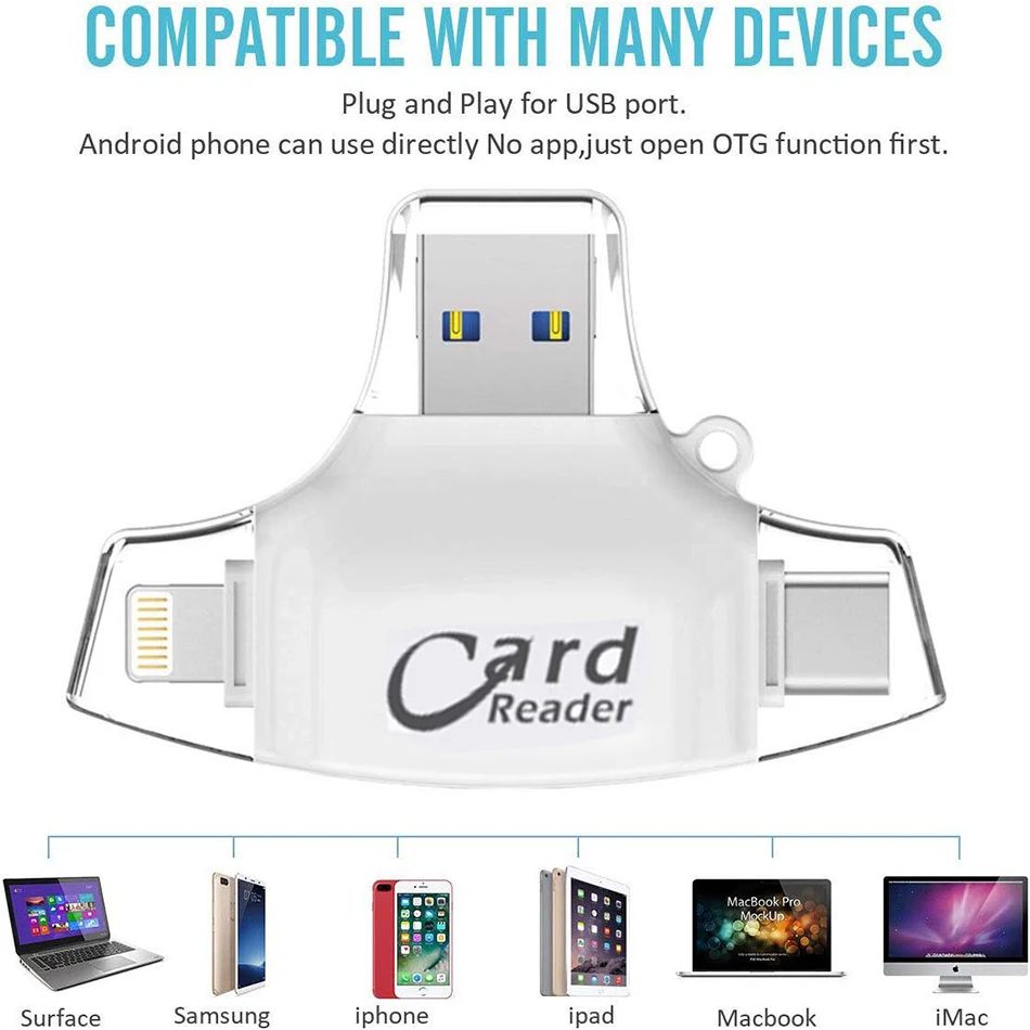Supersonic 4 в 1 Micro SD кард-ридер для iPhone iPad/Android/Macbook tf карта адаптер с Micro usb type C игровая камера просмотра