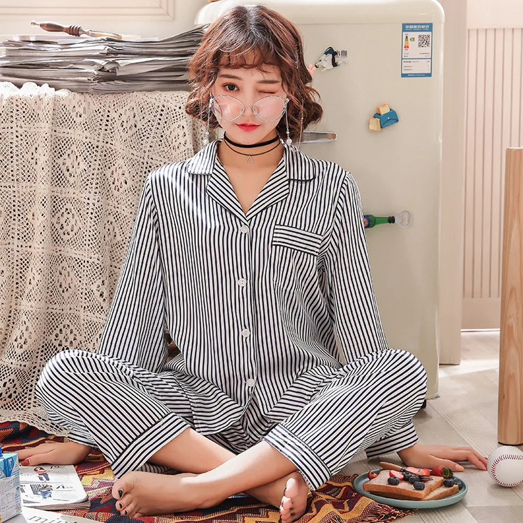 

Пижама женская, весна-осень, имитация шелка, домашняя одежда, брючный костюм с длинным рукавом, кардиган разных цветов, пижамы размера плюс