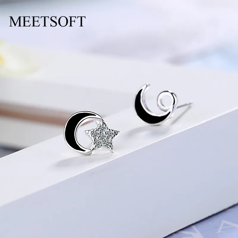 MEETSOFT 925 серебро кристалл серьги со шпилькой для женщин модные Асимметричные