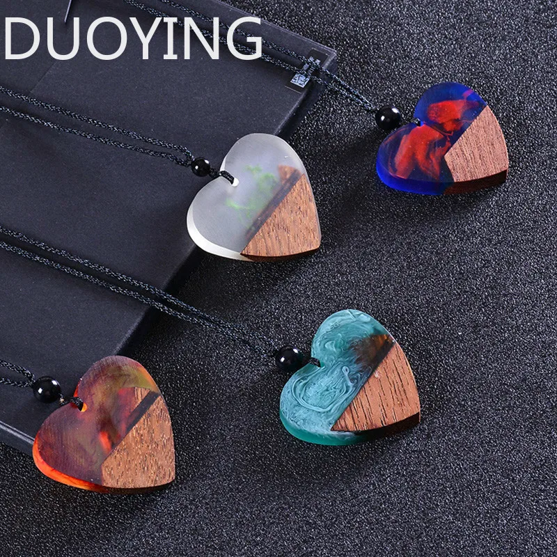 Модное винтажное ожерелье в форме сердца из смолы и дерева ручная работа длинная