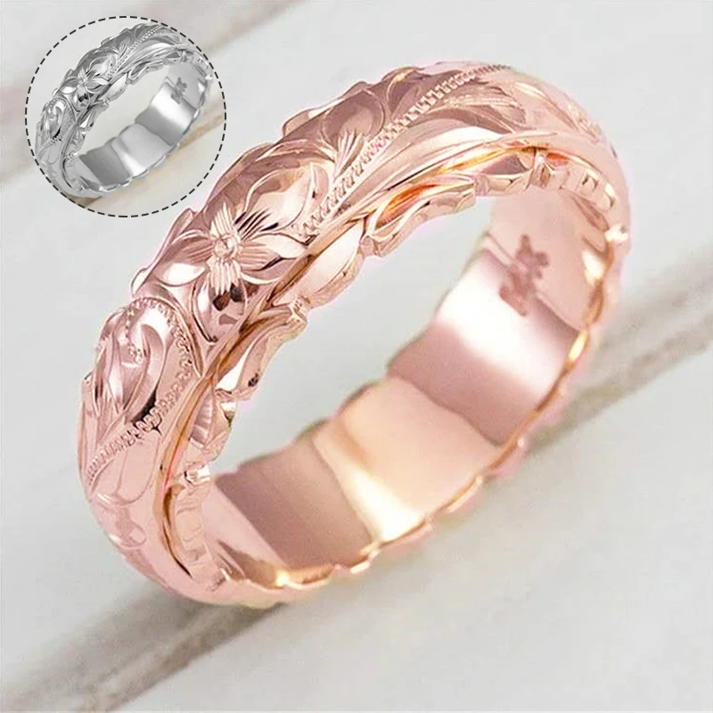Новые розовые цветы резной обручальное кольцо для женщин модные женские