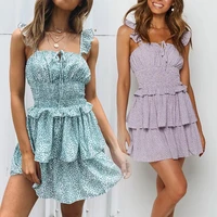 50 hot sales strap dress casual skin friendly floral print lace sling summer skirt for beach