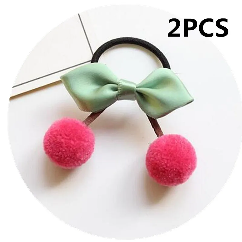 2pcs-hair ties 2/8 шт., вишневые заколки для волос для девочек, резинка для волос, бант для волос для маленьких девочек, лента с помпонами, haripin, Детские аксессуары для волос - Цвет: 2pcs-hair ties