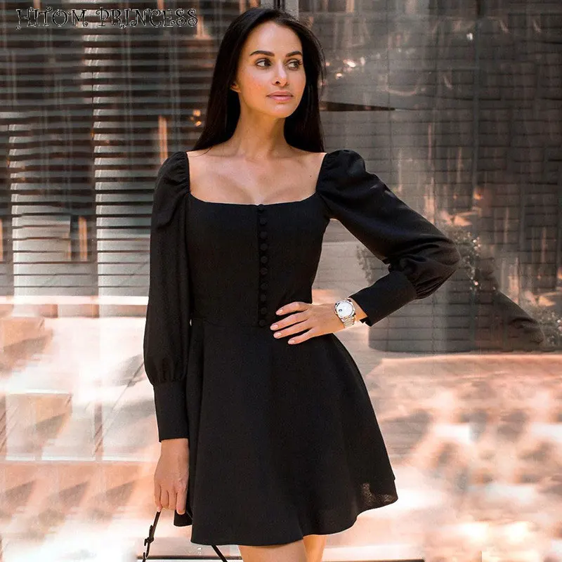 HITOM Принцесса Элегантный квадратный вырез плиссированные платья для женщин с