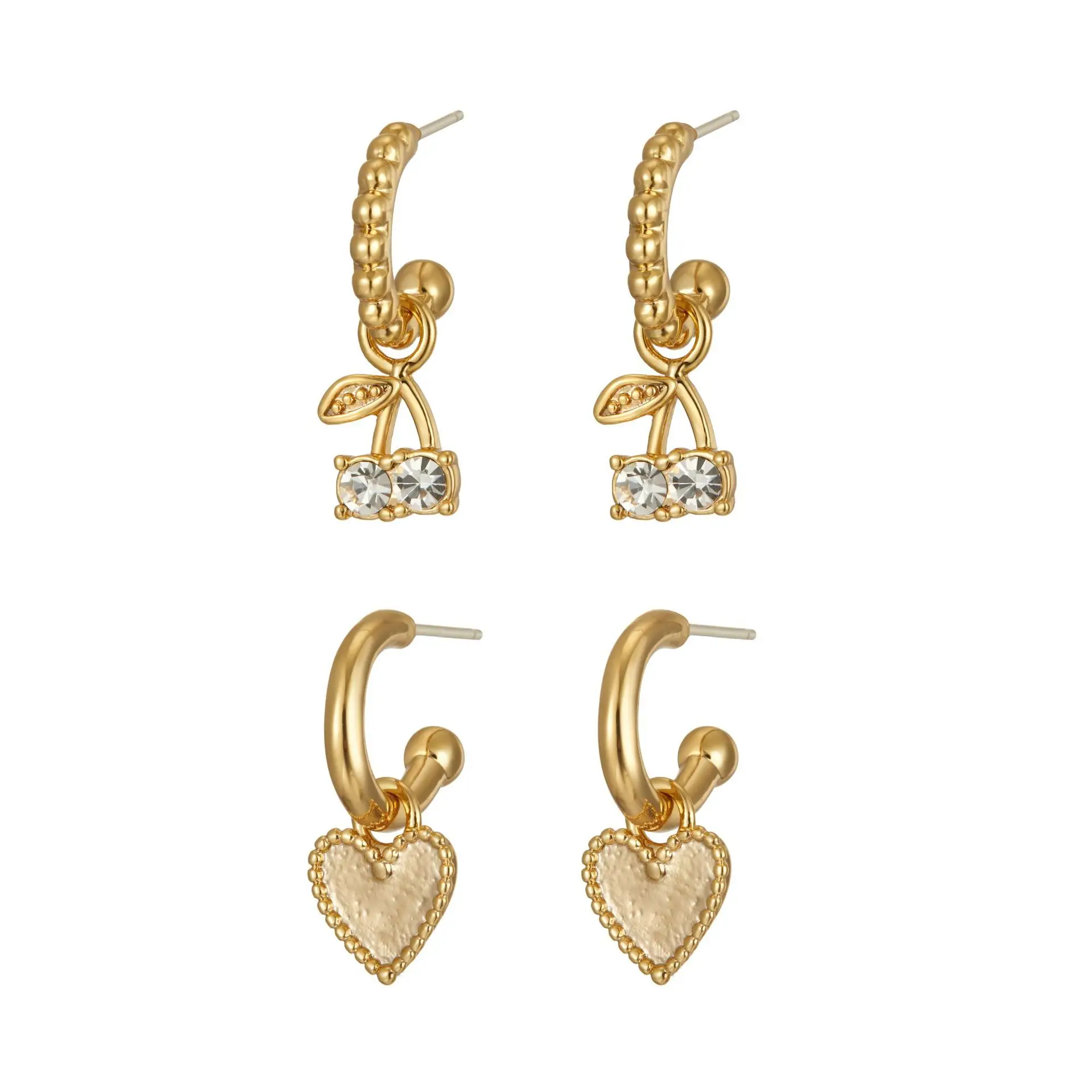 

Minar 4Pcs/Set Love Heart Brass Small Hoop Earrings Bling Rhinestone Cherry Earrings for Women Cute Romantic Earrings Jewelry