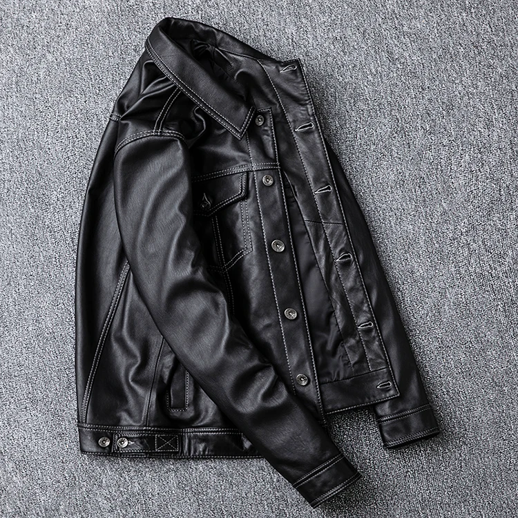 

2020 New Handsome Jacket Fashion Young Man Genuine Leather Coat Quality Sheepskin Jackets Short Slim