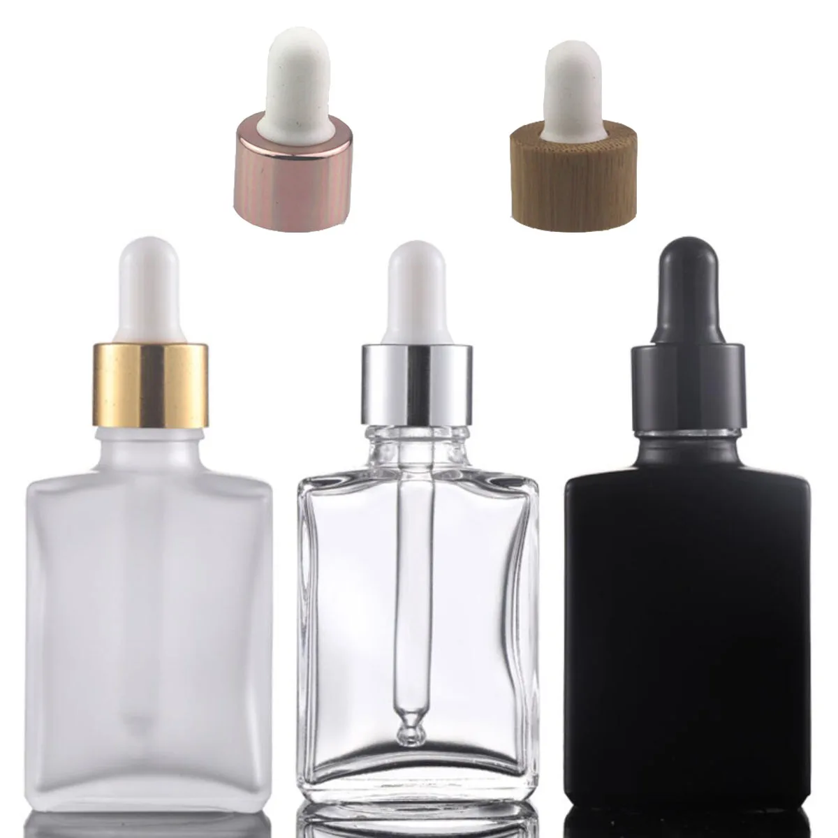 5X 10X 30ml Flat Frosted Matte Clear Black Glass Essential Oils Serum Bottle With Glass Dropper Eye dripper Pipette