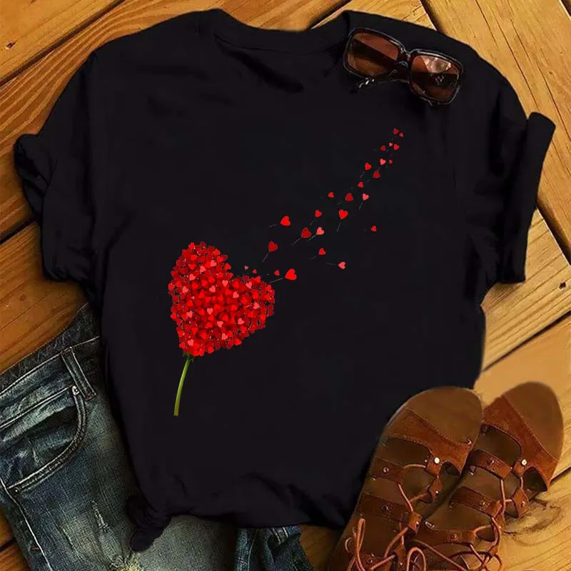 

ZOGANKIN Women Graphic Flower Floral Fashion Casual Cute 90s Style Vintage Lady Tees Black Tops Female T Shirt Womens T-Shirt