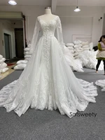 real photos beaded wedding dress 2022 a line bridal dresses detachable skirt customized vestido de noivas