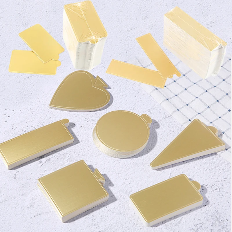 

Multiple Shapes Golden Cake Cardboard Dessert Displays Pad 100pcs/Set Mousse Cake Paper Tray Party Pastries Decorative Tool