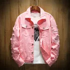Джинсовая куртка мужская рваная с дырками, розовые джинсовые куртки, новая одежда, вареная Мужская джинсовая куртка, дизайнерская одежда
