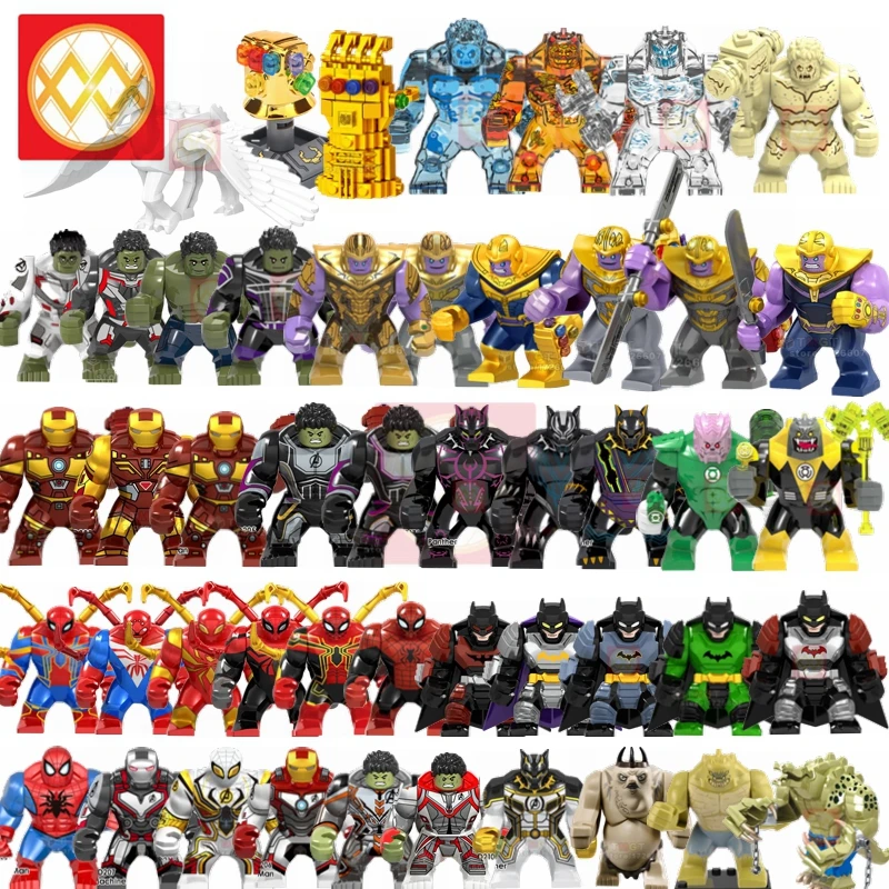 Блоки игрушки большой танос Человек-паук Халк Железный человек Черная пантера убийца Крок Elementals Бэтмен строительные блоки игрушки для детей
