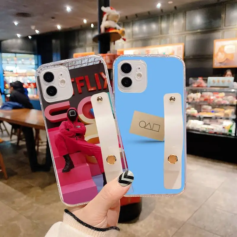 

Squid Game 456 tv series Phone Case Wrist Strap For iPhone 7 8 11 12 X XS XR MINI Pro Max Plus Hand Band Transparent Clear