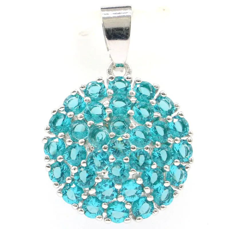 Красивый круглый синий Аквамарин для женщин Серебряный кулон свиданий 29x20 мм |