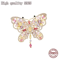 s925 silver needle fashion jewelry new butterfly brooch exquisite shining zircon female brooch