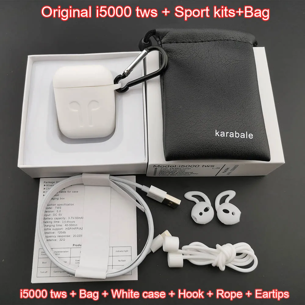 i5000 whitesport kit I5000 наушники-вкладыши TWS с 1:1 Air2 переименовать Беспроводной наушники 8D стерео супер бас 1536D pk H1 чип i30 i60 i1000 i200 i2000 i500 i9000 наушники-вкладыши tws с ios13 - Цвет: i5000 whitesport kit