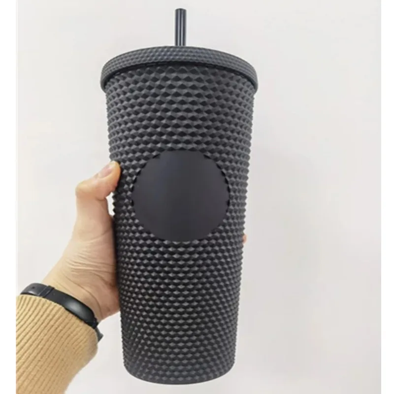 

710ml Coffee Cup Summer Holiday Cold Cup Tumbler Double Layer Plastic Durian Cup Diamond Radiant Goddess Straw Cup Tumblers