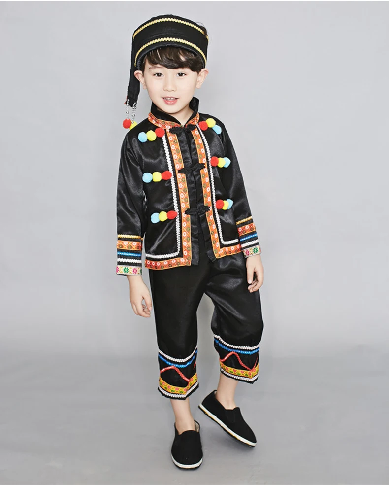 Детские костюмы Miao танцевальная одежда Hmong мужская коричневого этнического