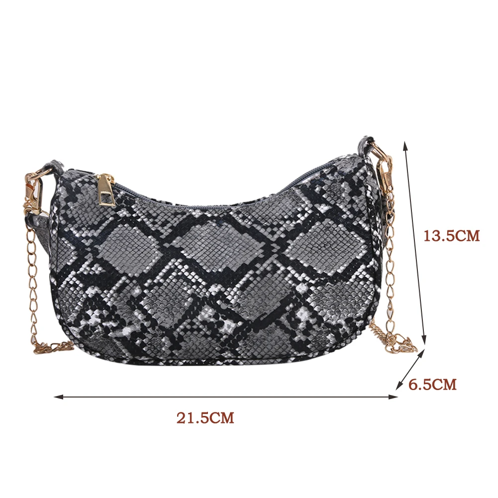 

Female Fashion PU Leather Snake Pattern Printing Chain Shoulder Crossbody Underarm Hobos Bags Women Designer Zipper Purse
