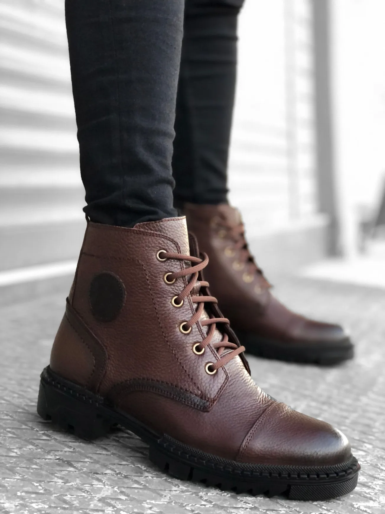 

Sultan S0143 Brown Geniune Leather Lace Ankle Combat Boots Sports Basic Outdoor Footwear Casual Classic Winter Shoes Men 2021
