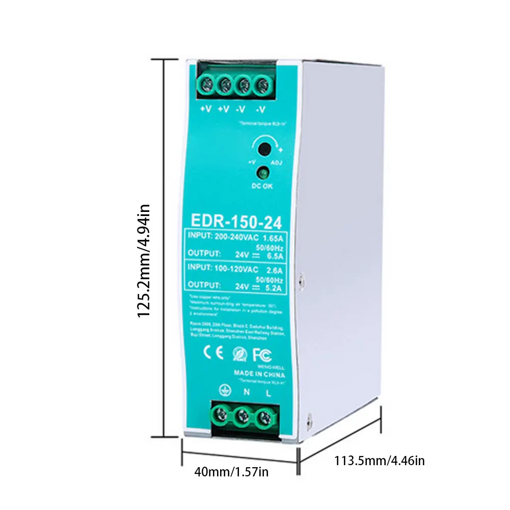 

Din Rail Power Supply 24V 120W NDR-120-24 EDR-150-24v DR-120-24V AC to DC Switching Single Output Protection for Industrial