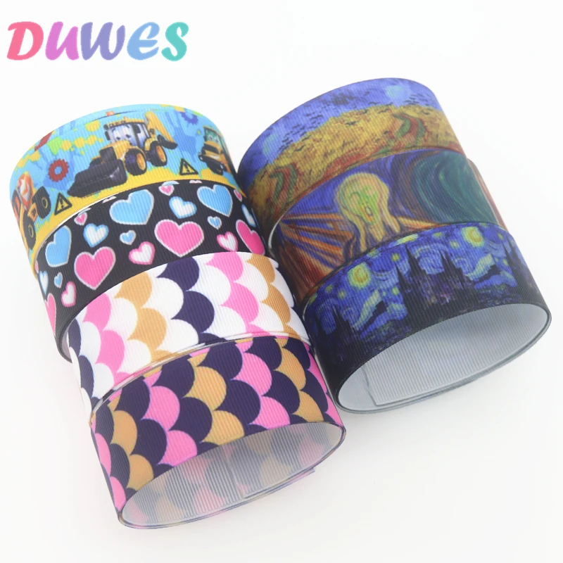 

DUWES 50 ярдов краска в форме сердца, масштаб, автомобиль, печатный, Grosgrain, Hairbow, украшения для головных уборов, сделай сам, оптовая продажа OEM dся
