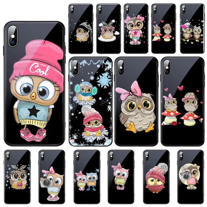 

Owl Lovely Animal Glass phone case For iphone 13 Pro Max For iphone 12 11 Pro Max XS XR X 8 7 Plus SE2 Case