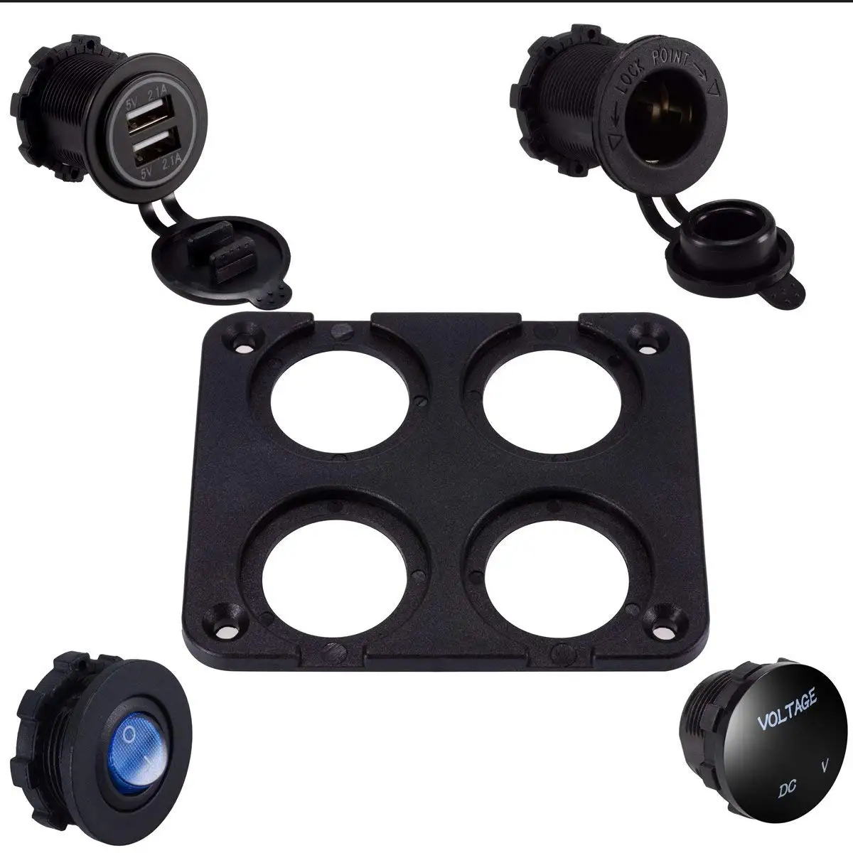 diy dual usb charger 4 2a voltmeter 12v power outlet on off switch four function panel for car boat marine rv truck camper free global shipping