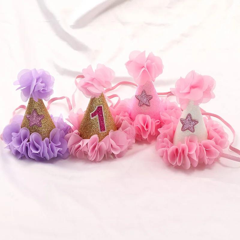 Ручная работа повязка на голову с блестящей короной и цветком для новорожденных