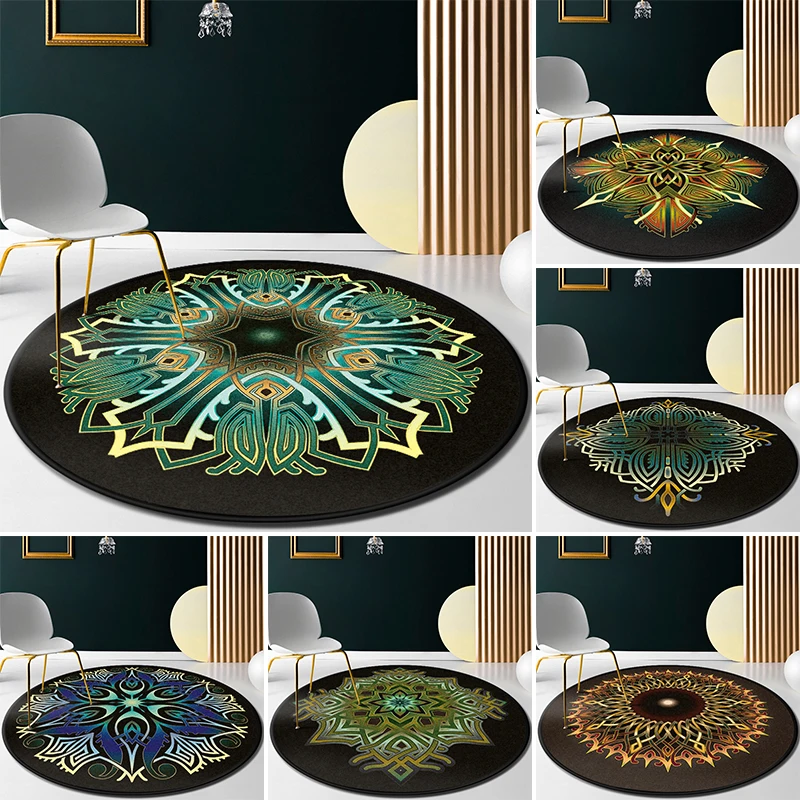 Богемный Мандала этнический круглый ковер блестящие черные ковры для гостиной