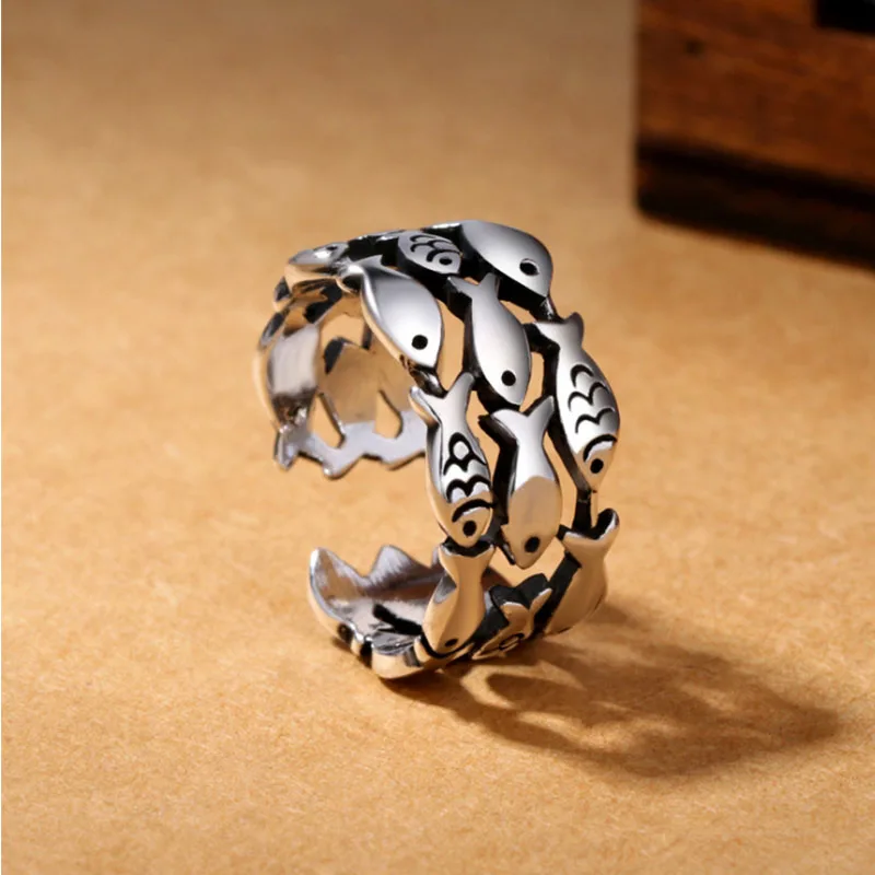 

925 Sterling Silver Vintage Big Silver Color Multilayer Fish Rings For Women Statement Jewelry Wedding Ring Dropshipping