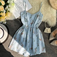 ly varey lin summer spaghetti strap beach playsuits women single breasted v neck high waist floral sweet wide leg trousers