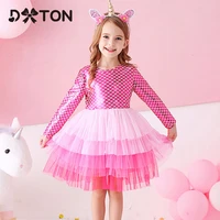dxton kids dress for girls long sleeve unicorn girls dress 2020 birthday party princess dress 2020 christmas children clothes