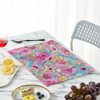 pink kawaii cotton linen table mat cartoon animal cat rabbit pattern placemats kitchen dining place mats pads