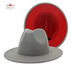 QBHAT серого и красного цвета фетр для пэчворка шляпа Для женщин Мужская шляпа с широкими полями Имитация Шерстяной джазовый Fedora шляпы Панамы шляпа Кепки тренд шляпа игрока