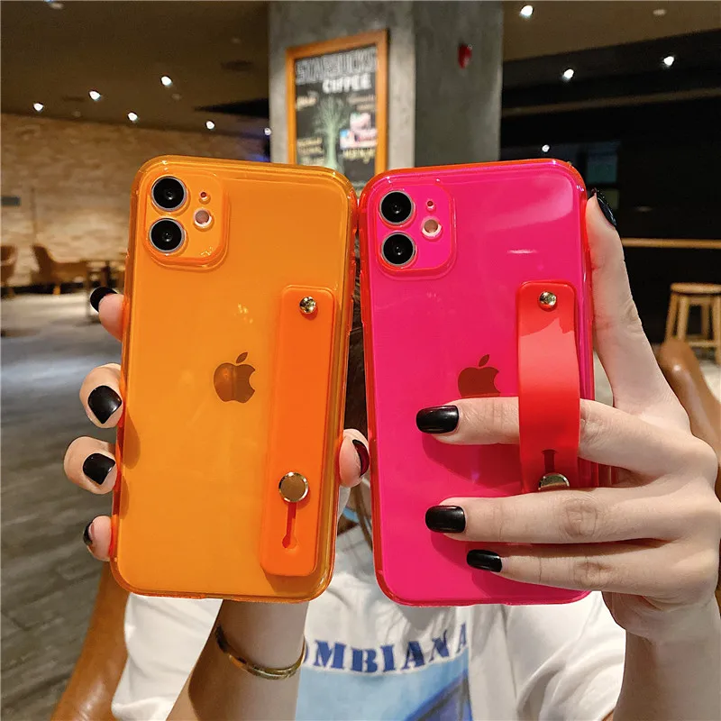 

Fluorescent Wrist Band Phone Case For iPhone SE2020 11Pro Max 11Pro XR XS Max X XS 11 7 8 Plus Holder Transparent Soft TPU Cover