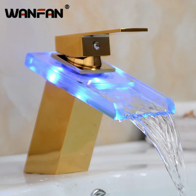 Смесители для раковины светодиодный ванная раковина краны золотое покрытие на