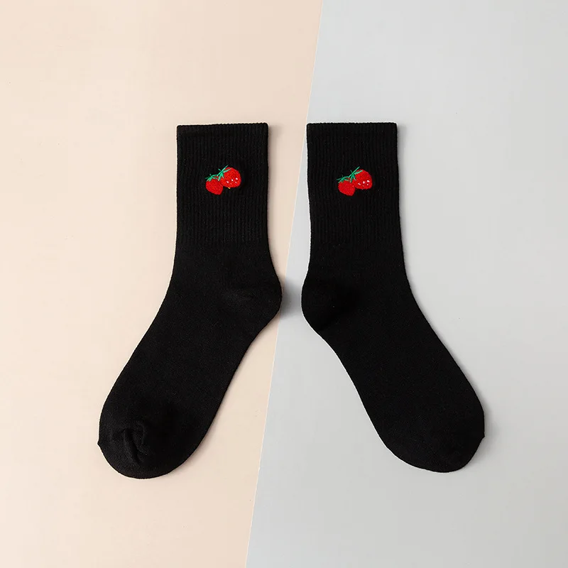 

Women's Long Socks Cute Korean Fruits Embroidery Avocado Socks Fashion Harajuku Funny Socks For Girl Students