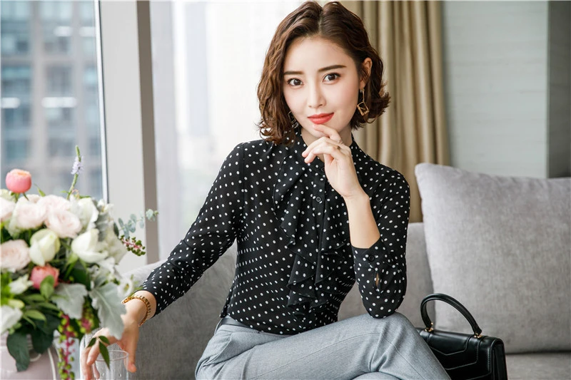 Блузка женская шифоновая с длинным рукавом деловая одежда для работы Униформа