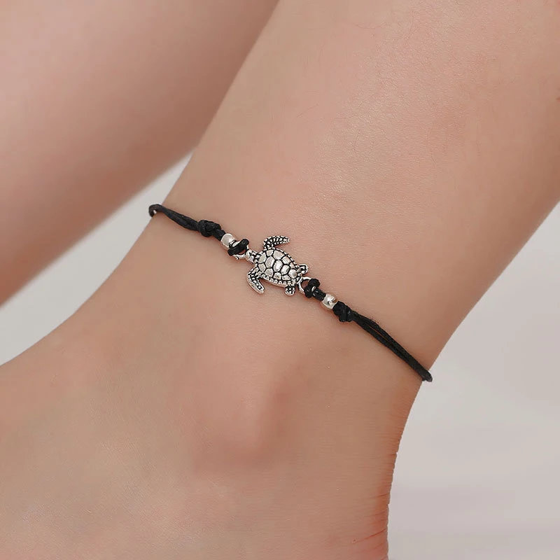 

New Bohemia Turtle Anklet Bracelet Beach Rope Ankle Jewelry Weave Anklets For Women Leg Chain Summer Geometric Black Bracelets